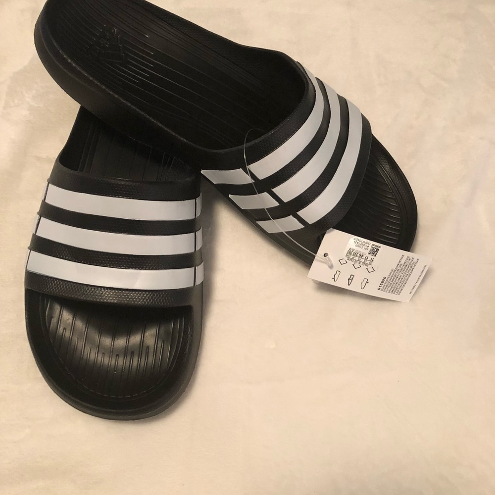Men’s Adidas Sandals/Slides, Black/White, Various